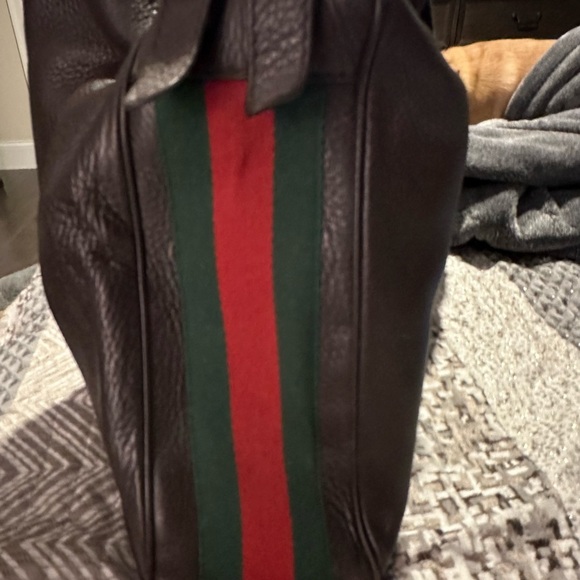 Authentic Gucci Dark Brown Leather Web Shoulder Bag - Picture 9 of 16